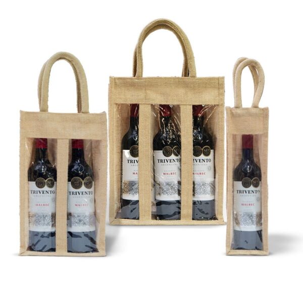 Bottle Bags made from jute with widow and Gusset