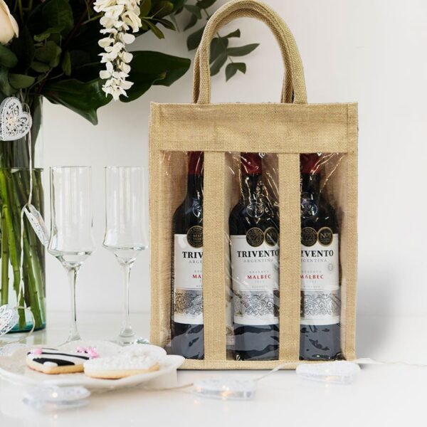Bottle Bags made from jute with widow and Gusset in party setting