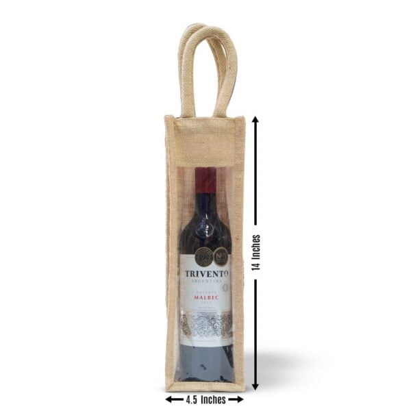 Bottle Bag made from jute with widow and Gusset for 1 wine bottles with dimensions
